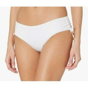 OndadeMar Womens White Bikini Bottom With Adjustable Side Ties & Gold Accents S